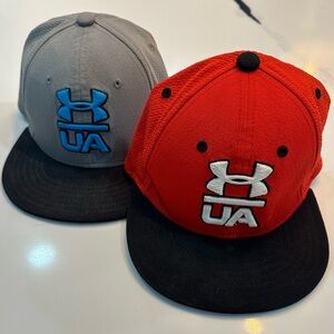 Two Under Armour Hats - Fitted & Embroidered. EUC - Boys Sm/Md